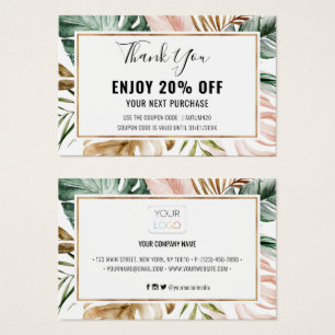Summer Tropical Leaves Discount Coupon Card
