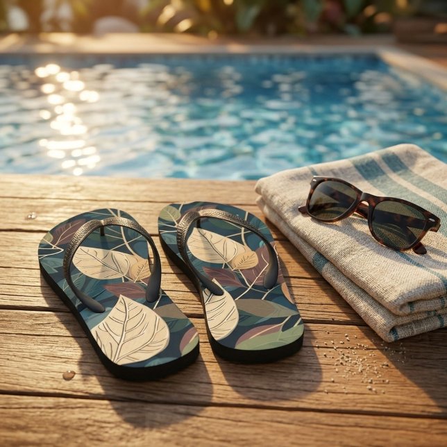 Summer Tropical Leaves Pattern Botanical Leaf Flip Flops (Creator Uploaded)
