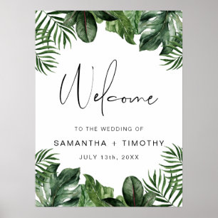 Summer Tropical Leaves Portrait Wedding Welcome  Poster