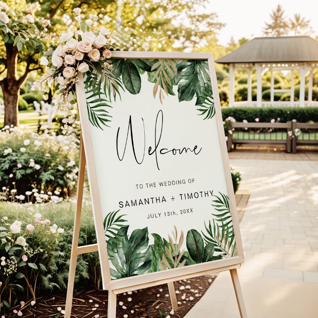 Summer Tropical Leaves Portrait Wedding Welcome  Poster (Creator Uploaded)