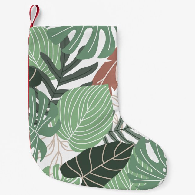 Summer tropical leaves seamless pattern small christmas stocking (Front)