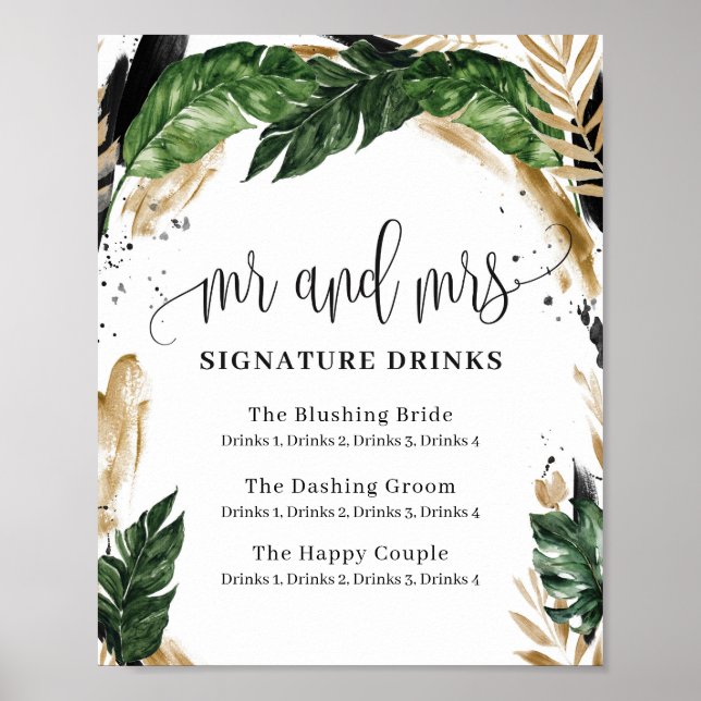 Summer tropical leaves signature drinks sign (Front)