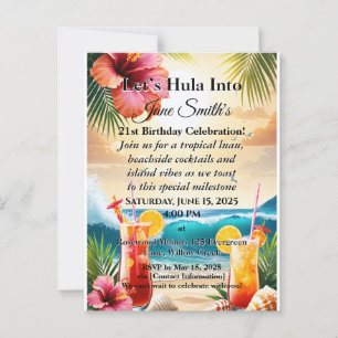 Summer Tropical Luau Beach Party 21st Birthday Postcard