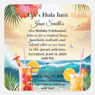 Summer Tropical Luau Beach Party 21st Birthday Square Sticker