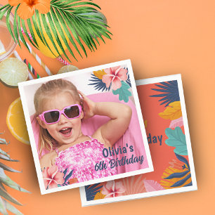 Summer tropical luau Girl pool birthday photo Napkin
