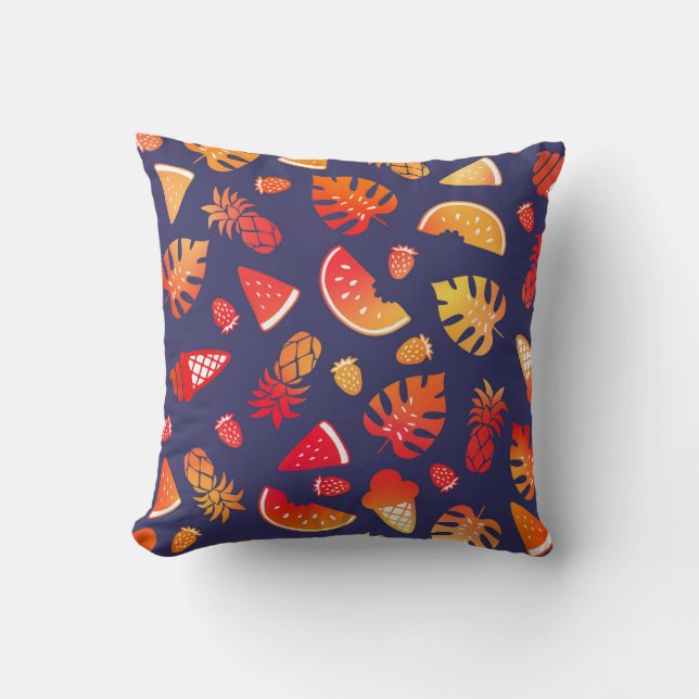 Summer Tropical Orange Fruit on Navy Blue Cushion (Front)