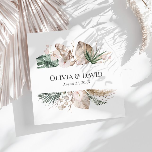 Summer Tropical Orchid and Monstera Paper Napkin (Summer Tropical Orchid and Monstera Paper Napkin on a sunny white table.)