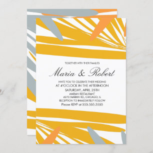 Summer Tropical Palm Abstract Yellow Grey Wedding Invitation