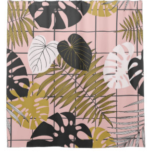 Summer tropical palm leaves pattern shower curtain