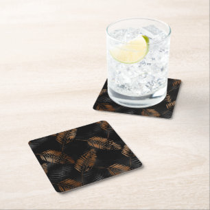 Summer Tropical Palm Leaves Pattern Square Paper Coaster