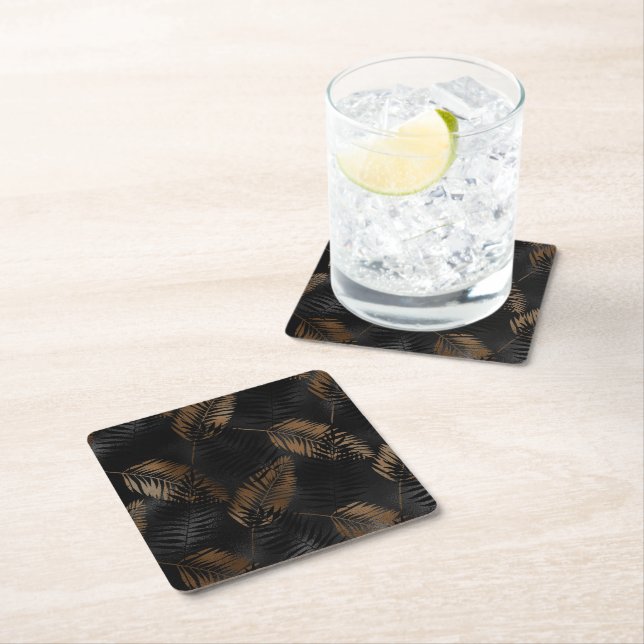 Summer Tropical Palm Leaves Pattern Square Paper Coaster (Insitu)