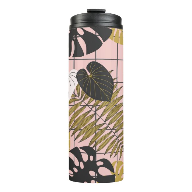 Summer tropical palm leaves pattern thermal tumbler (Front)