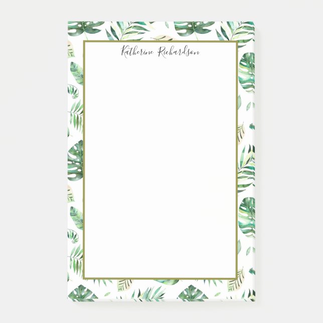 Summer Tropical Palm leaves Personalised Post-it Notes (Front)