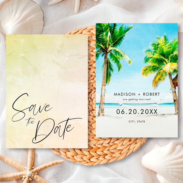 Summer Tropical Palm Tree Beach Wedding Save The Date (Creator Uploaded)