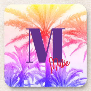 summer tropical palm tree in retro neon 80's coaster