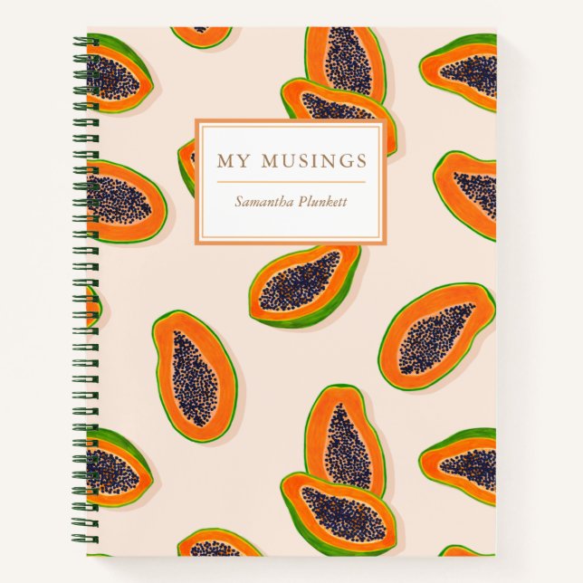 Summer Tropical Papaya Fruit Blush Pink Notebook (Front)