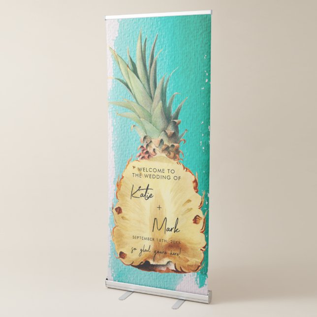 Summer Tropical Pineapple Beach Wedding Welcome Retractable Banner (3/4)