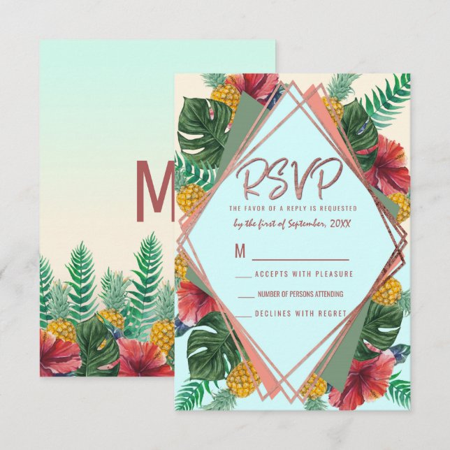 Summer Tropical Pineapple Leaves Floral RSVP Invitation (Front/Back)