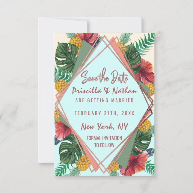 Summer Tropical Pineapple Leaves Floral Save Date Save The Date (Front)