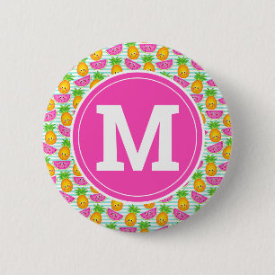 Summer Tropical Pineapple & Watermelon Monogram 6 Cm Round Badge
