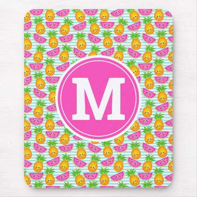 Summer Tropical Pineapple & Watermelon Monogram Mouse Mat (Front)