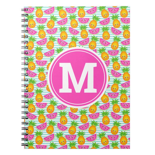 Summer Tropical Pineapple & Watermelon Monogram Notebook (Front)