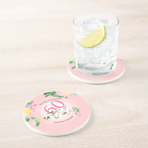Summer Tropical  Pink Floral Watercolor Coaster