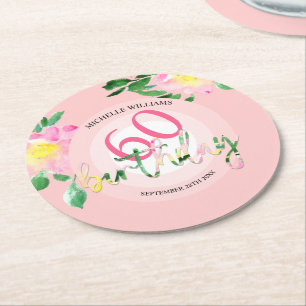 Summer Tropical  Pink Floral Watercolor Round Paper Coaster