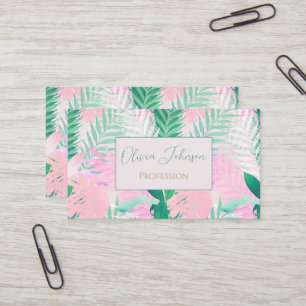 Summer Tropical Pink Mint Palm Foliage Greenery Business Card