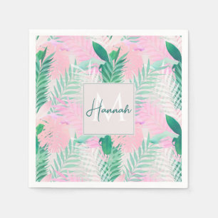 Summer Tropical Pink Mint Palm Foliage Greenery Napkin