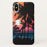 Summer Tropical Pink Orange Palm Trees Sunset iPhone X Case<br><div class="desc">This tropical and cool design is perfect for the hot summer months. It features an artsy and modern neon pink, orange, and purple neon sunset with black palm tree silhouettes with a bright shining sun. It's beautiful, gorgeous, and picturesque! ***IMPORTANT DESIGN NOTE: For any custom design request such as matching...</div>