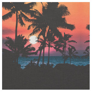 Summer Tropical Pink Orange Palm Trees Sunset Fabric