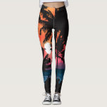 Summer Tropical Pink Orange Palm Trees Sunset Leggings<br><div class="desc">This tropical and cool design is perfect for the hot summer months. It features an artsy and modern neon pink, orange, and purple neon sunset with black palm tree silhouettes with a bright shining sun. It's beautiful, gorgeous, and picturesque! ***IMPORTANT DESIGN NOTE: For any custom design request such as matching...</div>