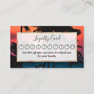Summer Tropical Pink Orange Palm Trees Sunset Loyalty Card