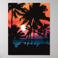 Summer Tropical Pink Orange Palm Trees Sunset
