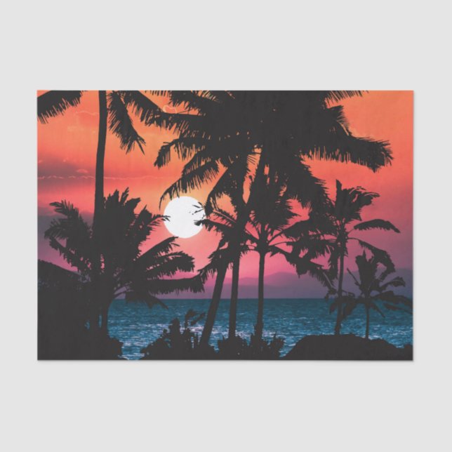 Summer Tropical Pink Orange Palm Trees Sunset Tissue Paper (Front)