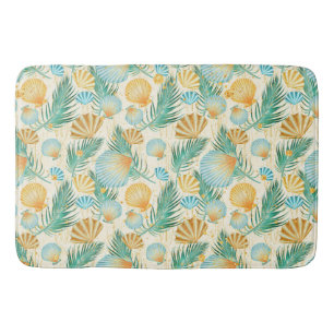 SUMMER TROPICAL PLANTS AND SEASHELLS BATH MAT