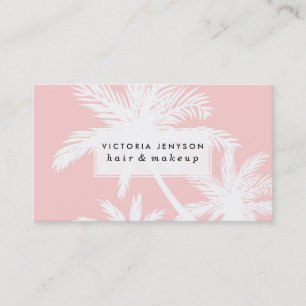 Summer tropical simple white plam trees on pink business card