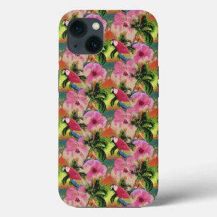Summer Tropical Sunset Beach Parrot iPhone 13 Case
