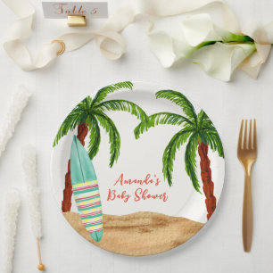 Summer Tropical Surf Baby On Board Baby Shower  Paper Plate