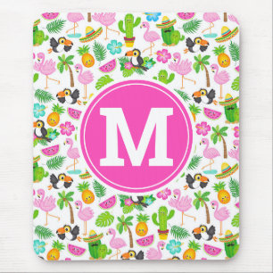 Summer Tropical Toucan and Flamingo Pattern Mouse Mat