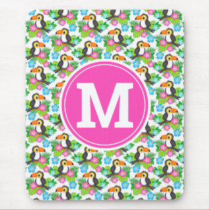 Summer Tropical Toucan and Floral Pattern Mouse Mat