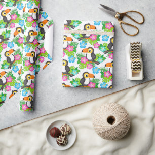 Summer Tropical Toucan and Floral  Pattern Wrapping Paper