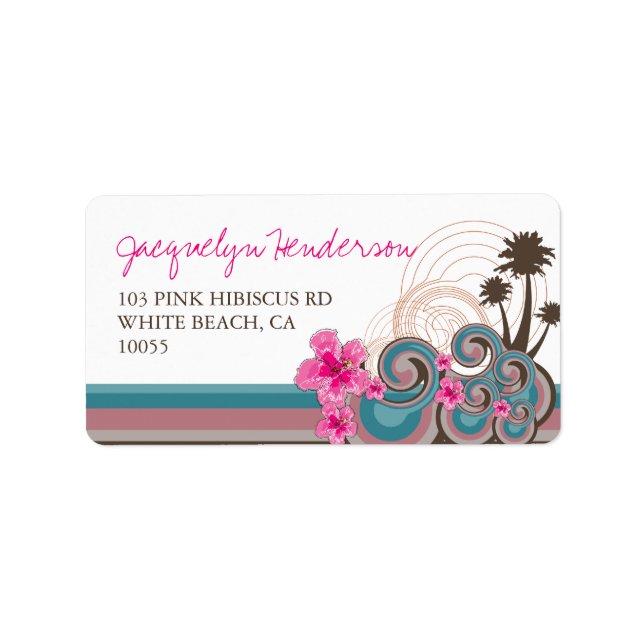Summer Tropical Waves Pink Hibiscus Address Labels (Front)