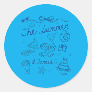 Summer Turned 11 Cute Coastal Bow Seashell 11th Classic Round Sticker