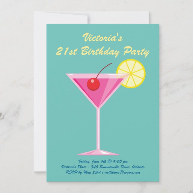 Summer Turquoise 21st Birthday Party Invitation (Front)