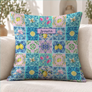 Summer Turquoise Sicilian Azulejo Amalfi Tile Cushion