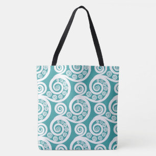 Summer Turquoise White Botanical Fern Leaves Curls Tote Bag