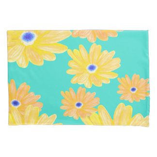 Summer Turquoise Yellow Floral Pillowcase
