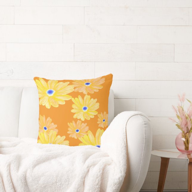 Summer Turquoise Yellow Floral Throw Pillow (Couch)
